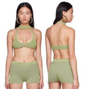 Paloma Wool Drew Ribbed Knit Top and Gaetana Shorts Set Willow Green Size Medium